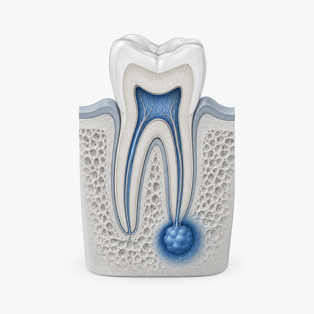 Diş kök ucunda enfeksiyon ve apikal periodontitis anatomik şeması