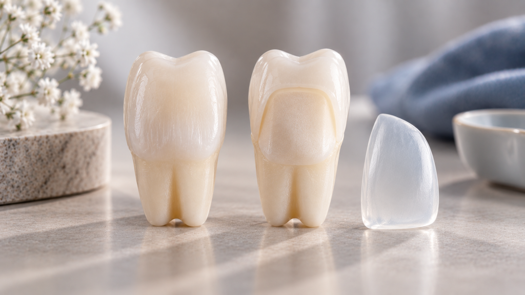 Minimal preparasyonlu lamina uygulamasını temsil eden diş modeli görseli